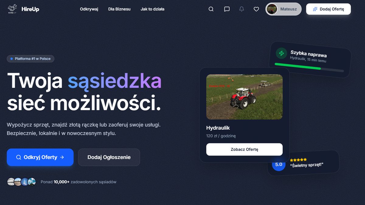 Strona główna platformy HireUP