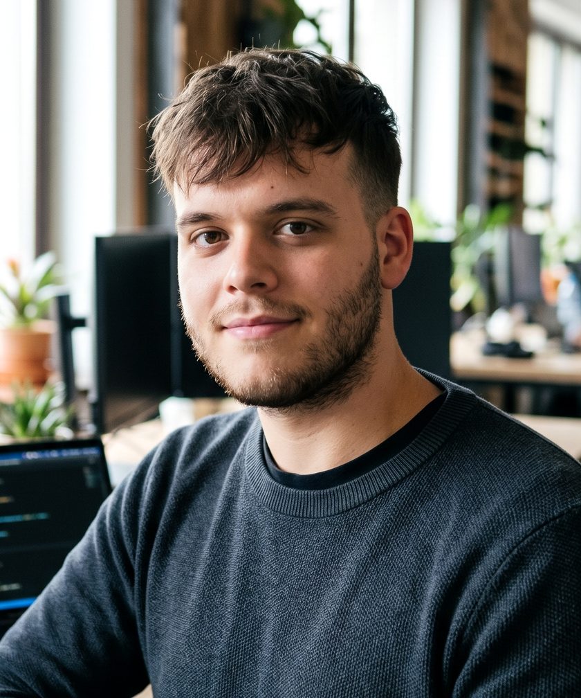 Mateusz Dombrowski przy biurku